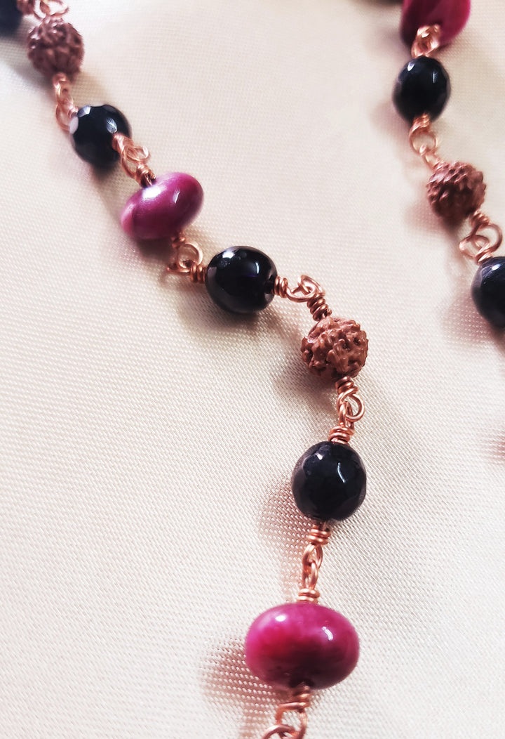 Rudraksha with Natural Stone wrapped with Copper Handmade bracelet