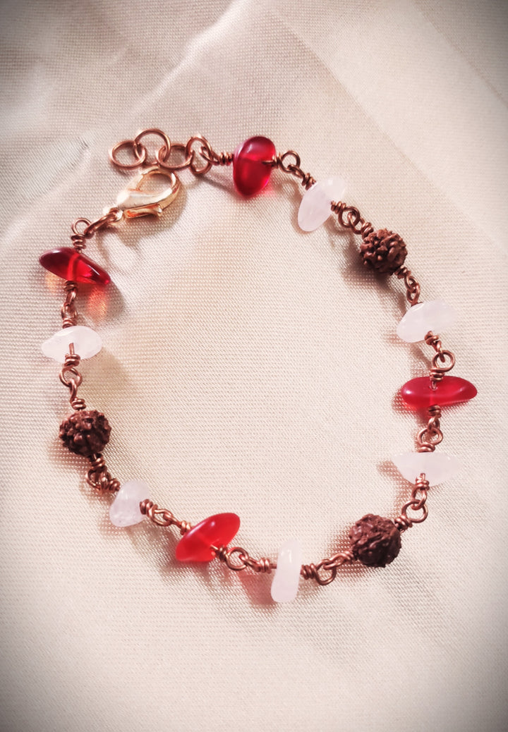 Rudraksha with Natural Stone wrapped with Copper Handmade bracelet