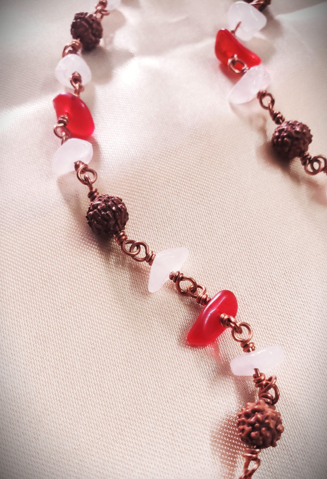 Rudraksha with Natural Stone wrapped with Copper Handmade bracelet