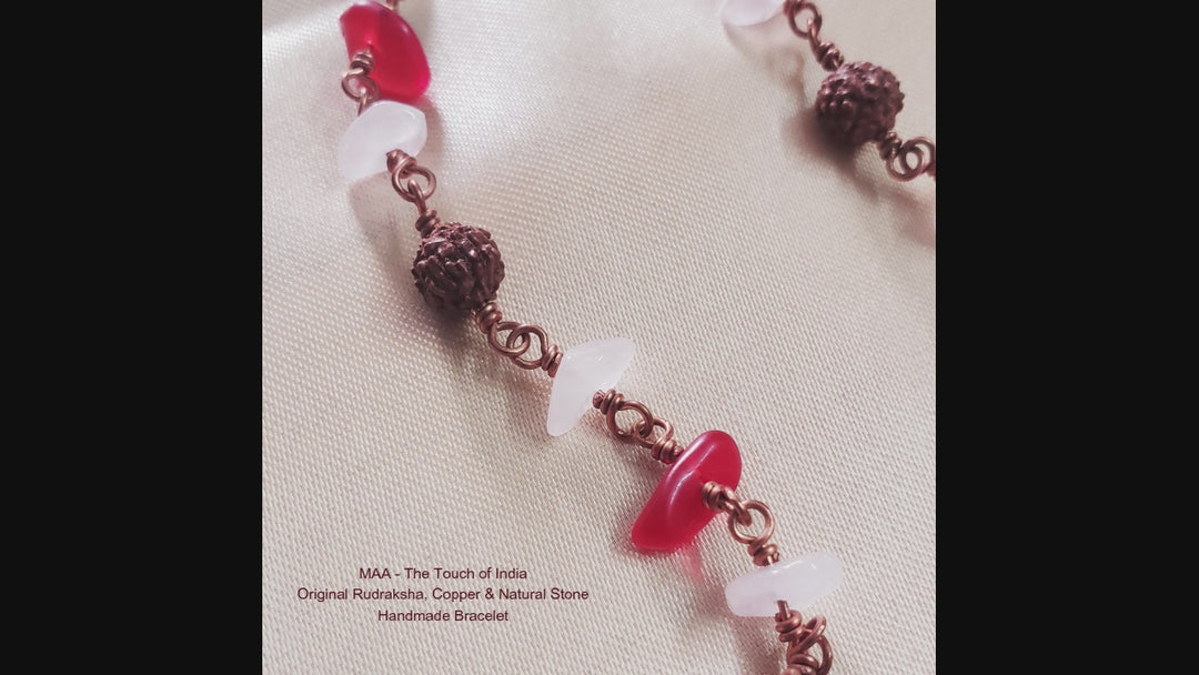 Rudraksha with Natural Stone wrapped with Copper Handmade bracelet