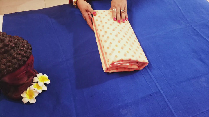 Orange bordered Beige color multi-buti Jamdani saree